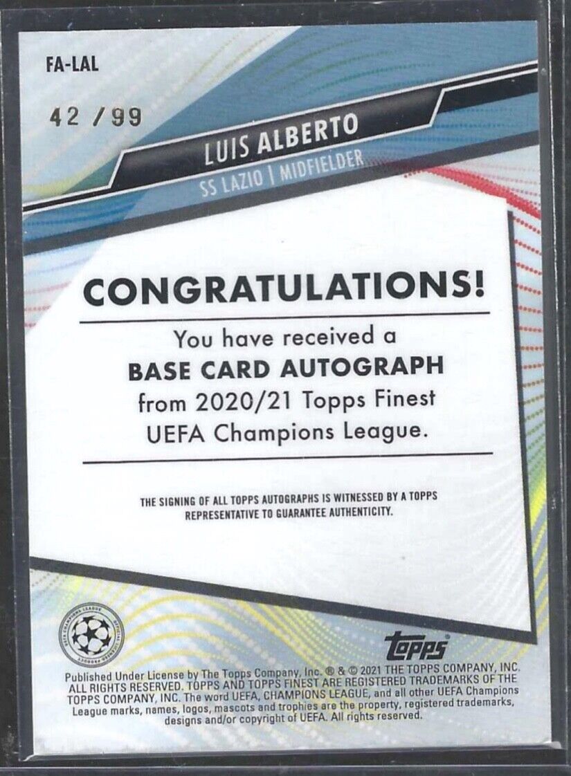 LUIS ALBERTO 2020-21 TOPPS FINEST UCL GREEN REFRACTOR AUTO #D 42/99