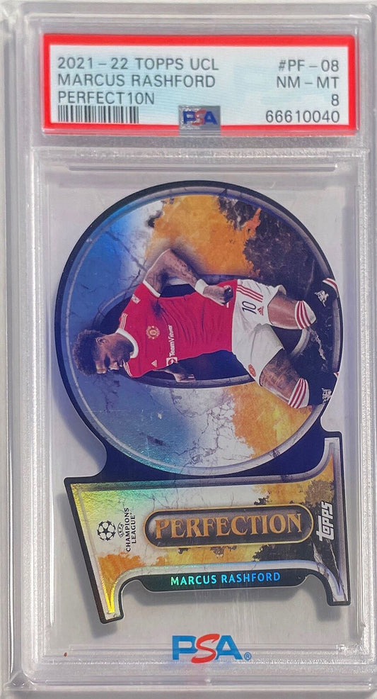 MARCUS RASHFORD 2021-22 TOPPS UCL PERFECT10N PERFECTION 10 DIECUT #8 PSA 8 POP 2