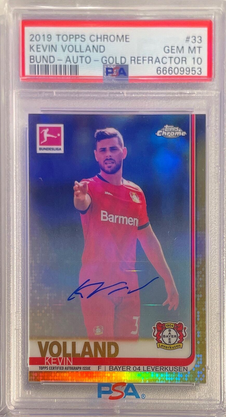 KEVIN VOLLAND 2019 TOPPS CHROME BUNDESLIGA GOLD REFRACTOR AUTO /50 PSA 10 POP 1