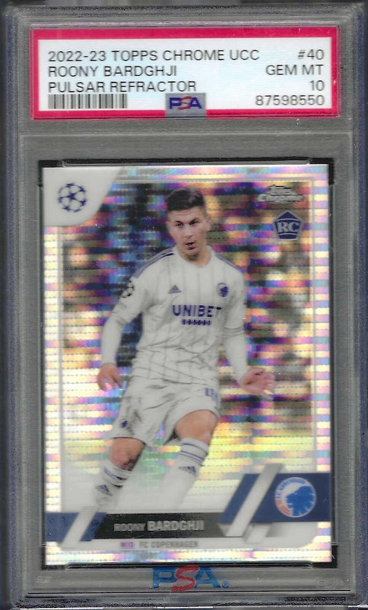 ROONY BARDGHJI 2022-23 TOPPS CHROME UCC PULSAR REFRACTOR RC #40 PSA 10 GEM POP 5
