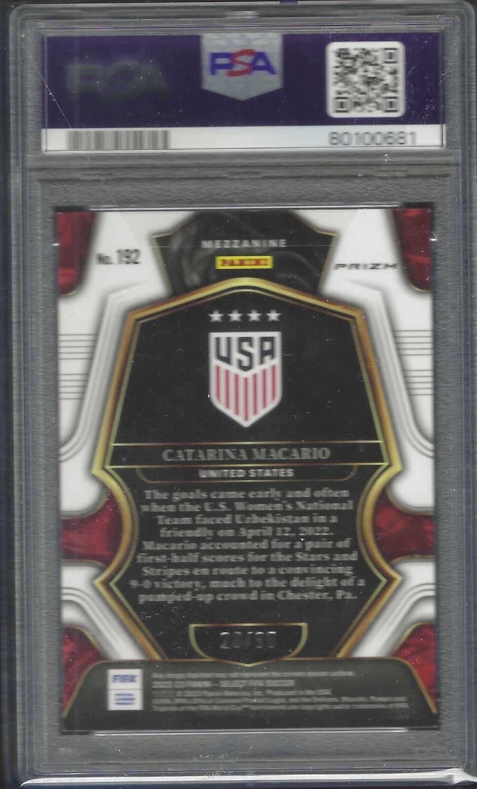 CATARINA MACARIO 2022-23 PANINI SELECT ORANGE PRIZM ROOKIE RC /60 PSA 9 POP 5