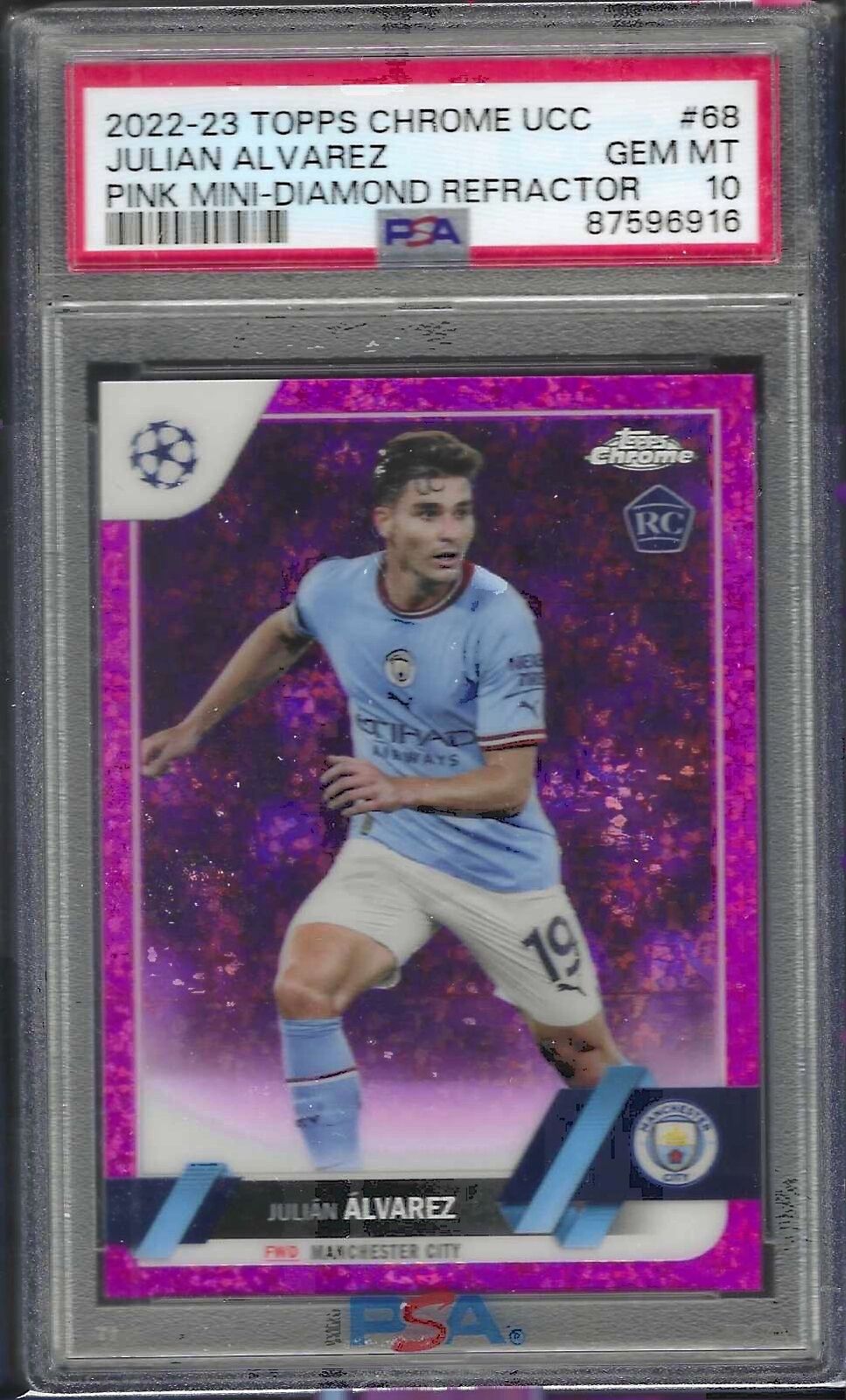JULIAN ALVAREZ 2022-23 TOPPS CHROME PINK MINI-DIAMOND REFRACTOR RC /175 PSA 10