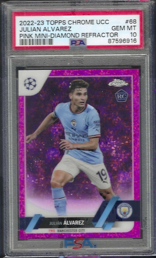 JULIAN ALVAREZ 2022-23 TOPPS CHROME PINK MINI-DIAMOND REFRACTOR RC /175 PSA 10