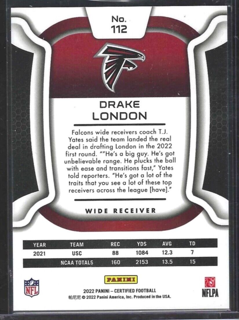 DRAKE LONDON 2022 PANINI CERTIFIED TEAL FOIL ROOKIE RC #D 04/50