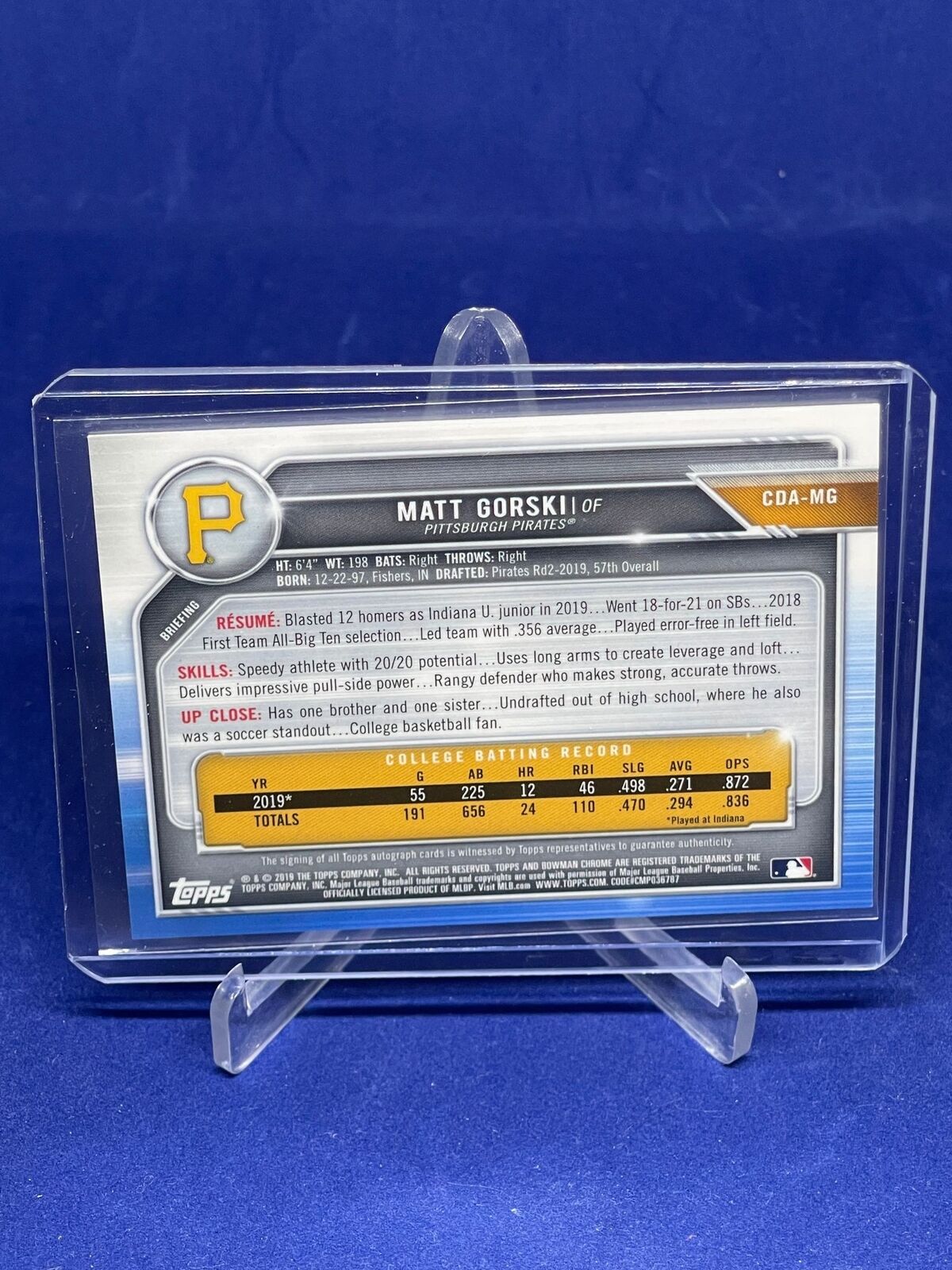 MATT GORSKI 2019 BOWMAN CHROME 1ST ON CARD AUTO PROSPECT