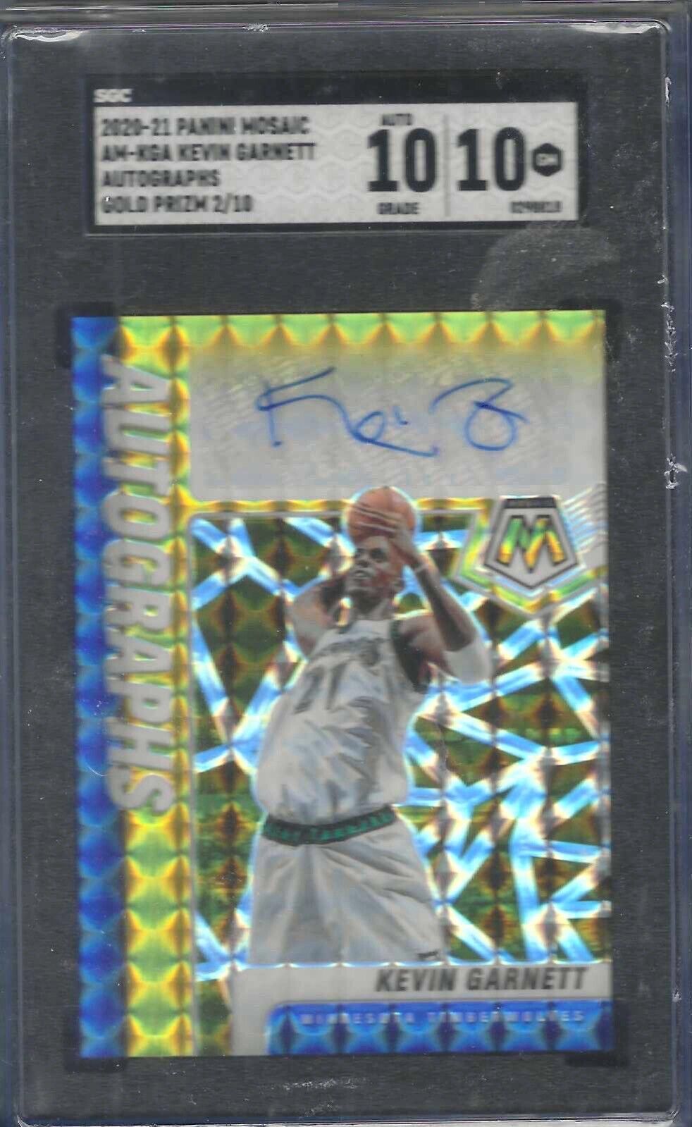 KEVIN GARNETT 2020-21 PANINI MOSAIC GOLD PRIZM AUTO /10 SGC 10 w/ 10 AU POP 1/1