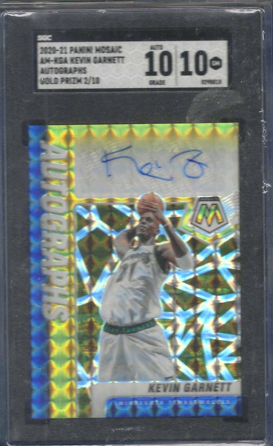 KEVIN GARNETT 2020-21 PANINI MOSAIC GOLD PRIZM AUTO /10 SGC 10 w/ 10 AU POP 1/1