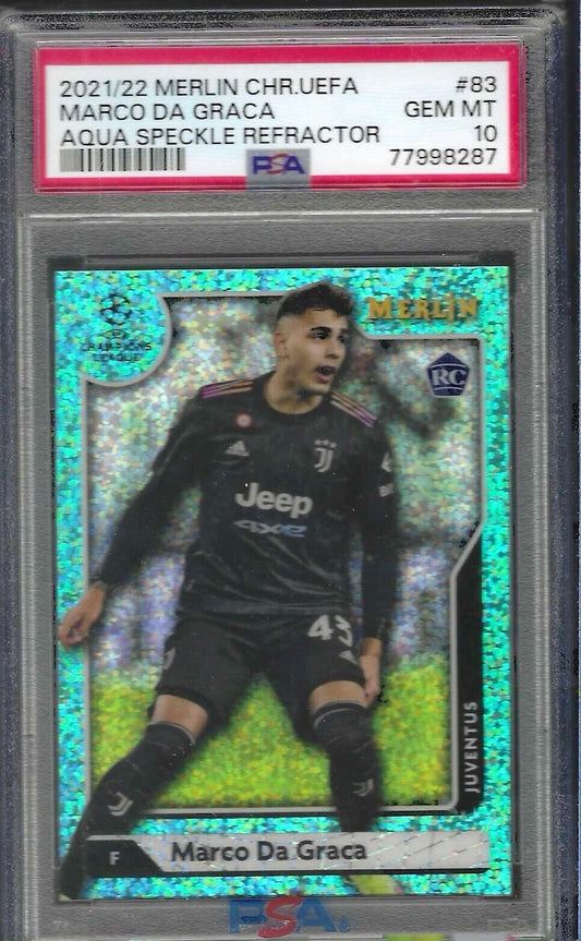 MARCO DA GRACA 2021-22 TOPPS MERLIN AQUA SPECKLE REFRACTOR RC /199 PSA 10 POP 2
