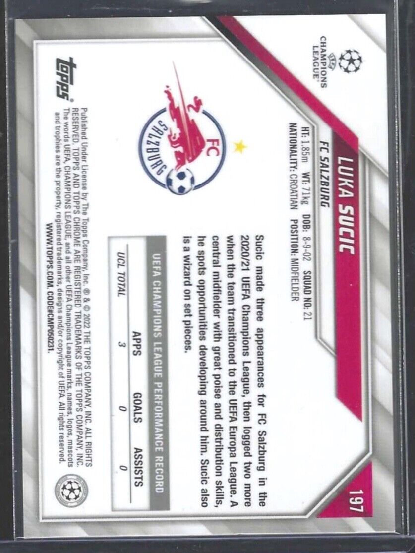 LUKA SUCIC 2021-22 TOPPS CHROME SPECKLE REFRACTOR ROOKIE RC #197