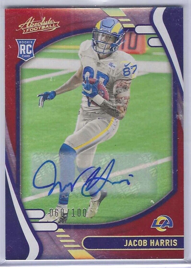 JACOB HARRIS 2021 PANINI ABSOLUTE RED FOIL ROOKIE AUTO RC #D /100