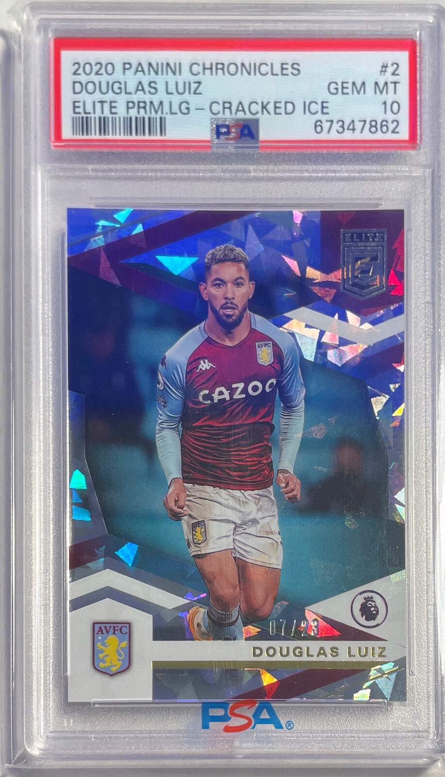 DOUGLAS LUIZ 2020-21 PANINI CHRONICLES EPL CRACKED ICE #D /23 PSA 10 GEM POP 1/1