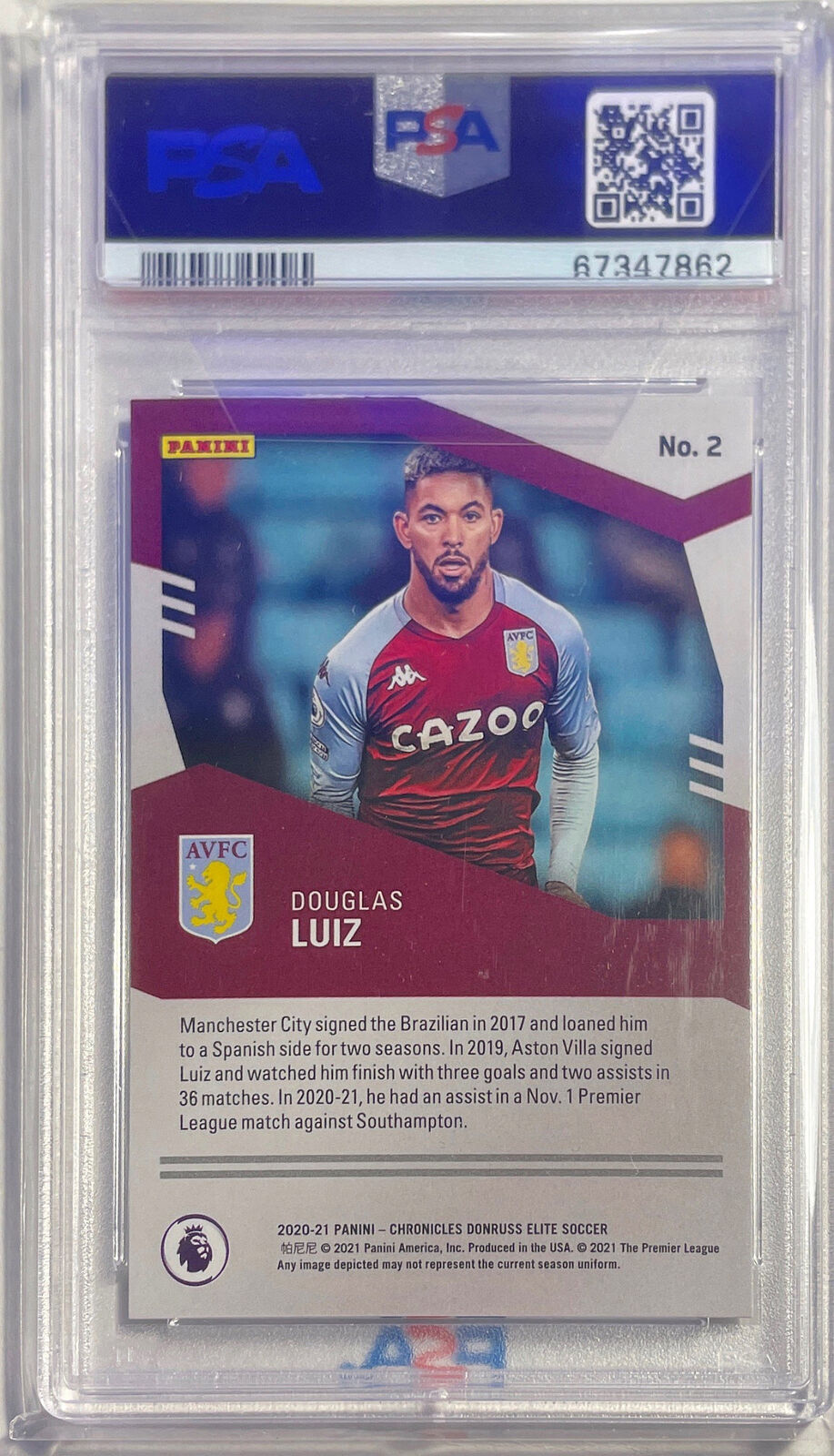 DOUGLAS LUIZ 2020-21 PANINI CHRONICLES EPL CRACKED ICE #D /23 PSA 10 GEM POP 1/1