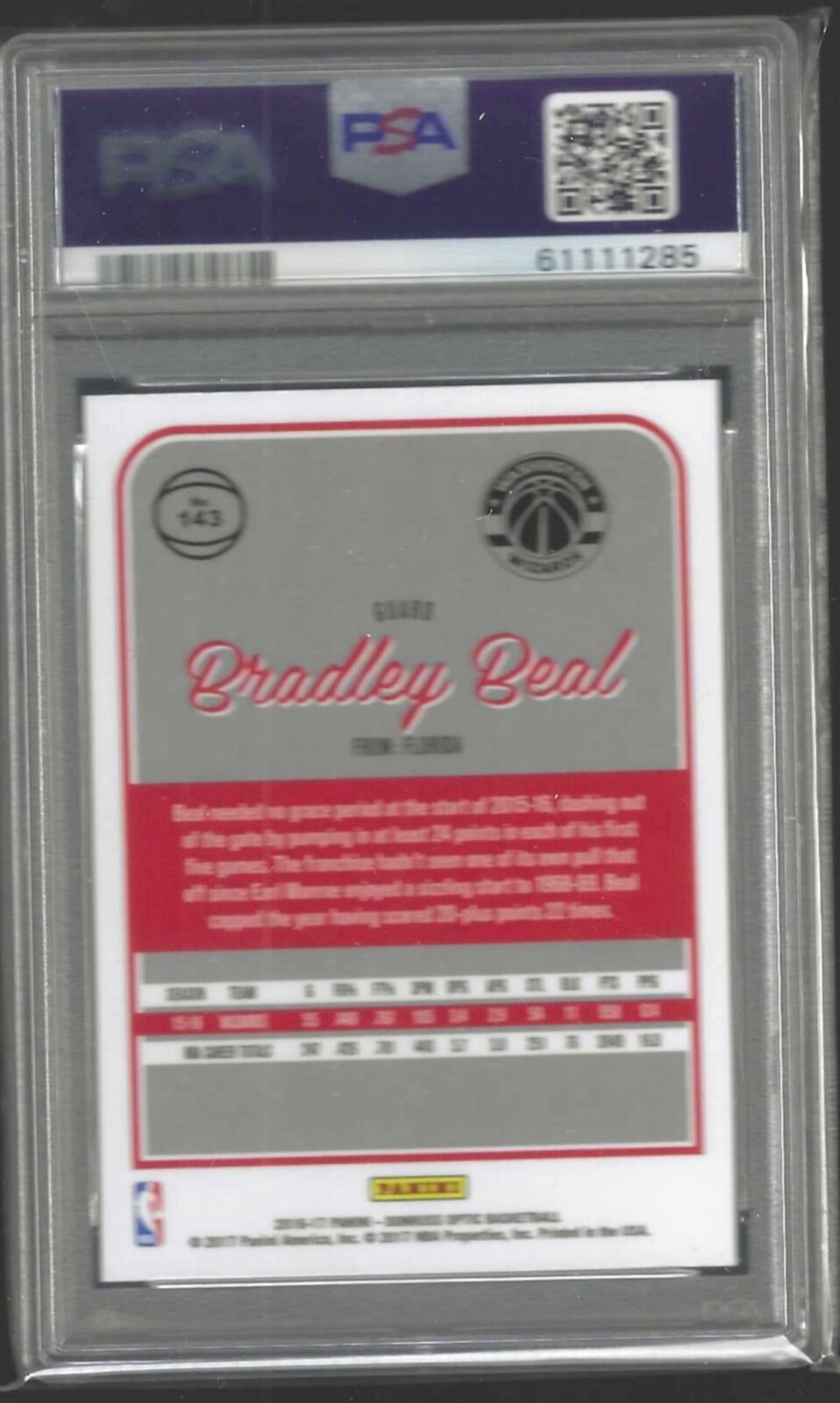BRADLEY BEAL 2016-17 PANINI DONRUSS OPTIC #143 PSA 10 GEM MINT POP 9