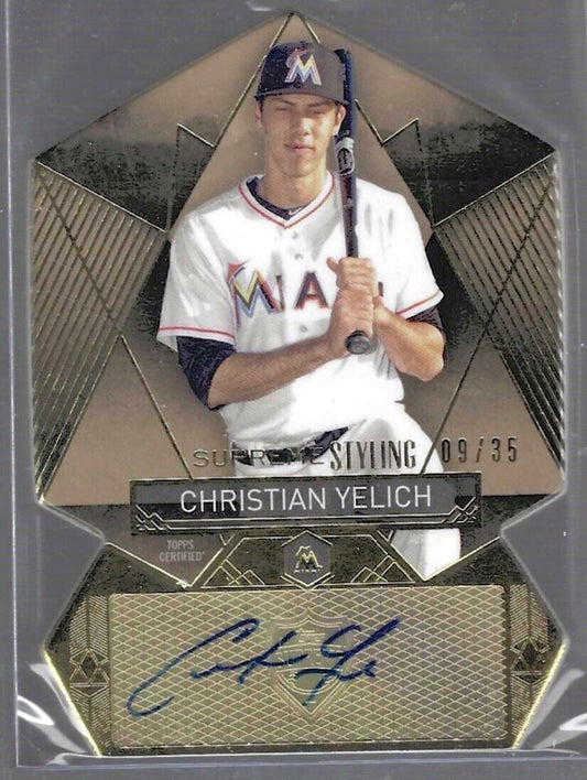 CHRISTIAN YELICH 2014 TOPPS SUPREME STYLING DIE CUT AUTO #D 09/35