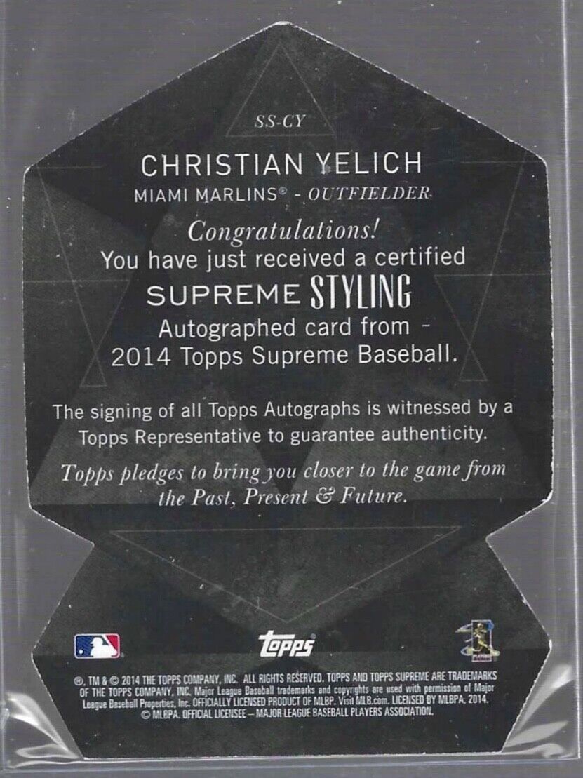 CHRISTIAN YELICH 2014 TOPPS SUPREME STYLING DIE CUT AUTO #D 09/35