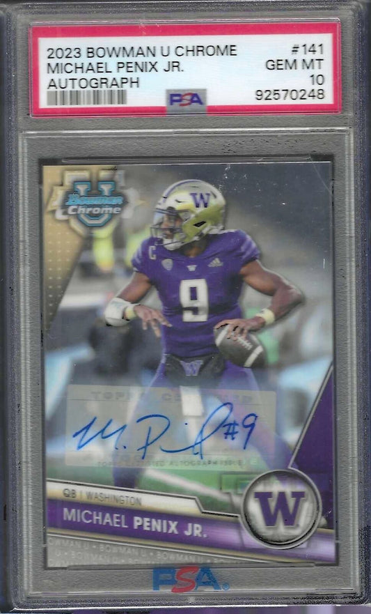 MICHAEL PENIX JR 2023 BOWMAN U CHROME PROSPECT AUTO #141 PSA 10 GEM MINT