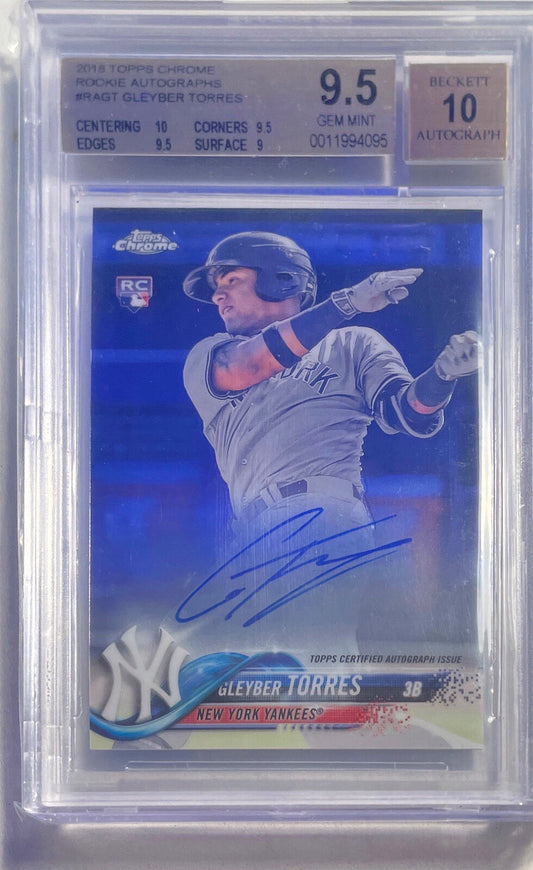 GLEYBER TORRES 2018 TOPPS CHROME AUTO ROOKIE RC #RAGT BGS 9.5 10 AU GEM MINT
