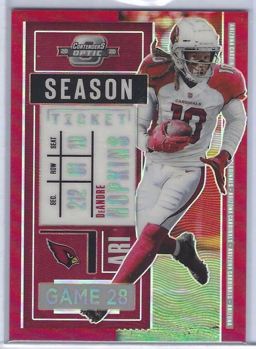DEANDRE HOPKINS 2020 CONTENDERS OPTIC RED PRIZM HOLO SEASON TICKET #D 080/125