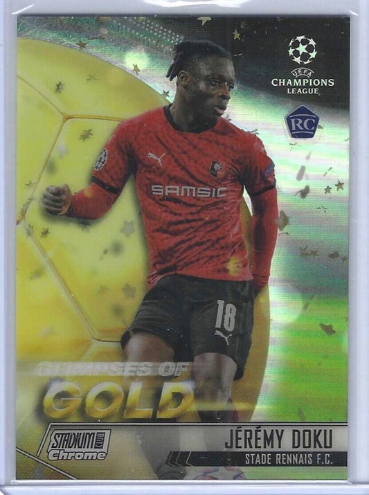 JEREMY DOKU 2020-21 TOPPS STADIUM CLUB CHROME GLIMPSES OF GOLD REFRACTOR RC