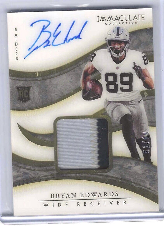 BRYAN EDWARDS 2020 PANINI IMMACULATE RPA ROOKIE PATCH AUTO RC #D 52/99