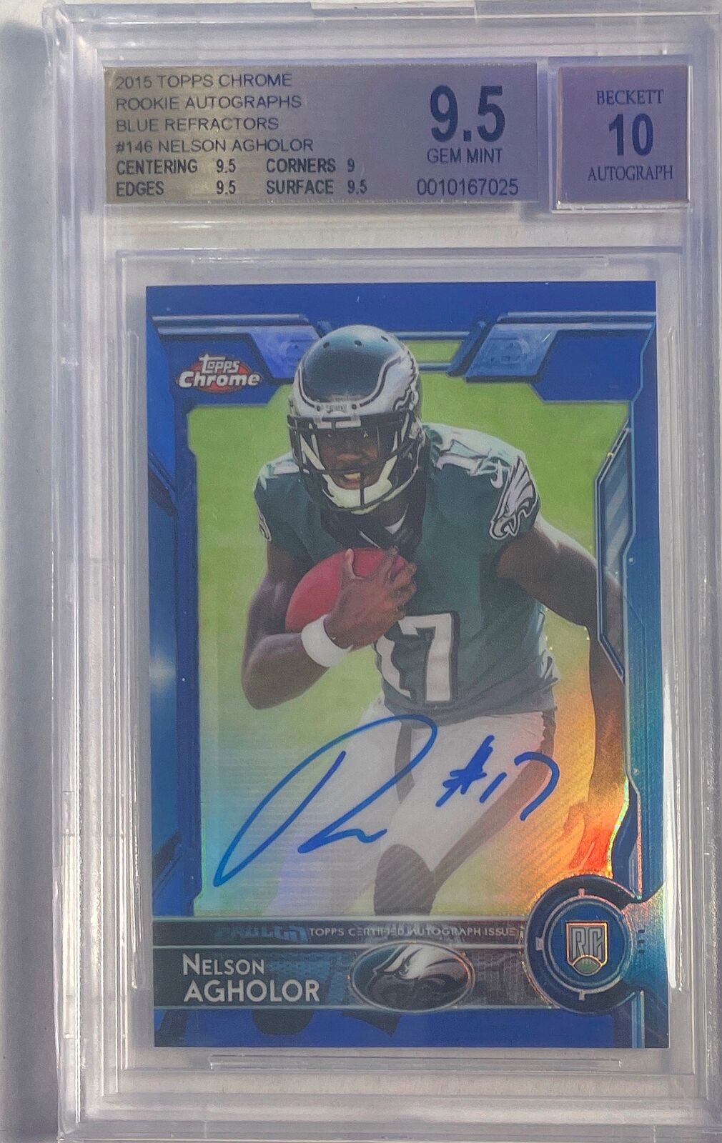 NELSON AGHOLOR 2015 TOPPS CHROME BLUE REFRACTOR AUTO RC /50 BGS 9.5 10 AU POP 2