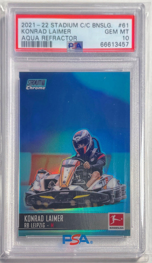 KONRAD LAIMER 2021 STADIUM CLUB CHROME BNDSLG AQUA REFRACTOR /199 PSA 10 POP 1/1
