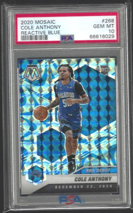 COLE ANTHONY 2020-21 PANINI MOSAIC BLUE REACTIVE PRIZM RC #268 PSA 10 GEM POP 4