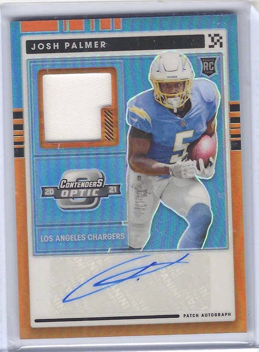 JOSH PALMER 2021 OPTIC CONTENDERS ORANGE PRIZM RPA ROOKIE PATCH AUTO RC #D 10/25