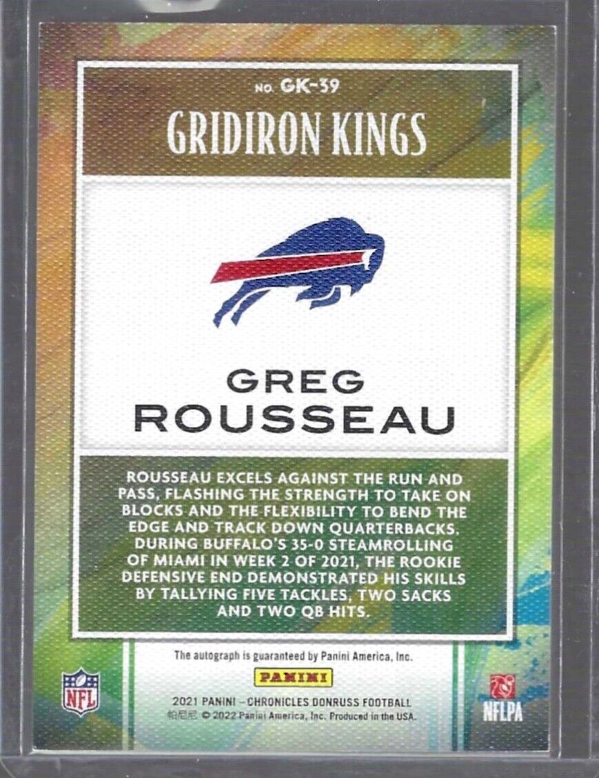 GREG ROUSSEAU 2021 PANINI CHRONICLES GRIDIRON KINGS BLUE FOIL AUTO RC #D 27/75