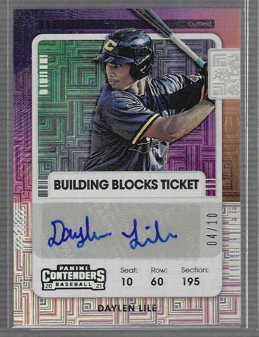 DAYLEN LILE 2021 PANINI CONTENDERS SILVER SQUARES BUILDING BLOCKS AUTO #D 04/10