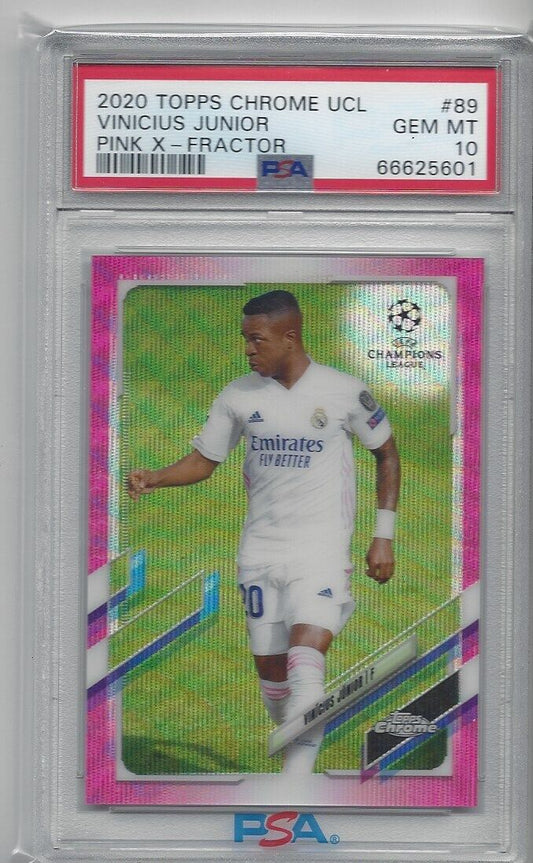 VINICIUS JUNIOR 2020 TOPPS CHROME UCL PINK X-FRACTOR REFRACTOR #89 PSA 10 POP 3