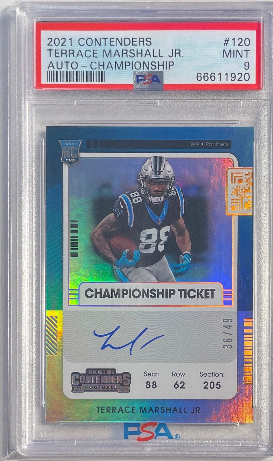 TERRACE MARSHALL JR. 2021 CONTENDERS CHAMPIONSHIP AUTO RC #D 36/49 PSA 9 POP 2