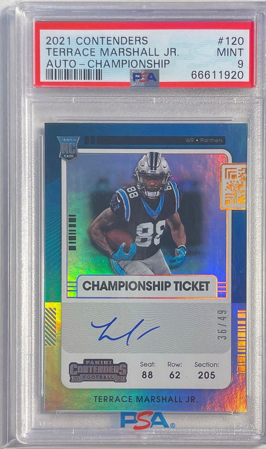 TERRACE MARSHALL JR. 2021 CONTENDERS CHAMPIONSHIP AUTO RC #D 36/49 PSA 9 POP 2