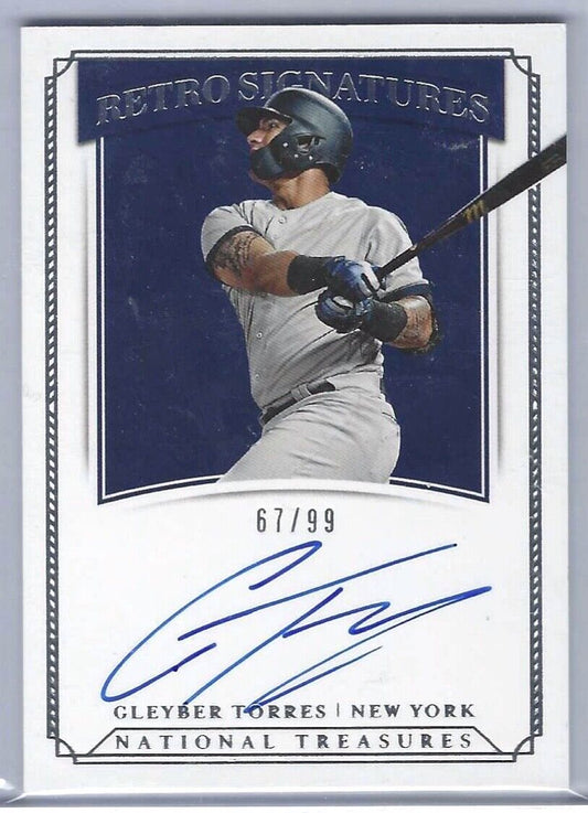 GLEYBER TORRES 2019 NATIONAL TREASURES RETRO SIGNATURES ON CARD AUTO #D 67/99