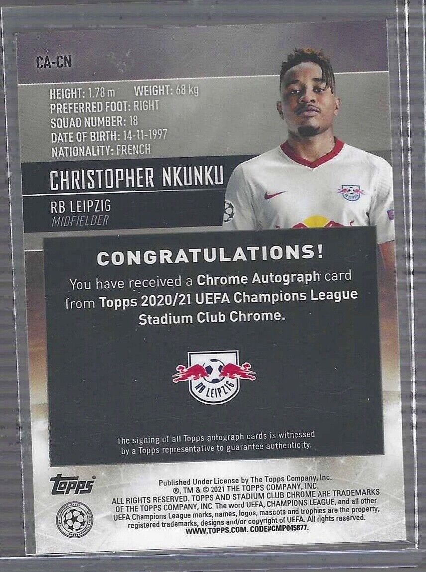 CHRISTOPHER NKUNKU 2020-21 TOPPS STADIUM CLUB CHROME SILVER REFRACTOR AUTO RC