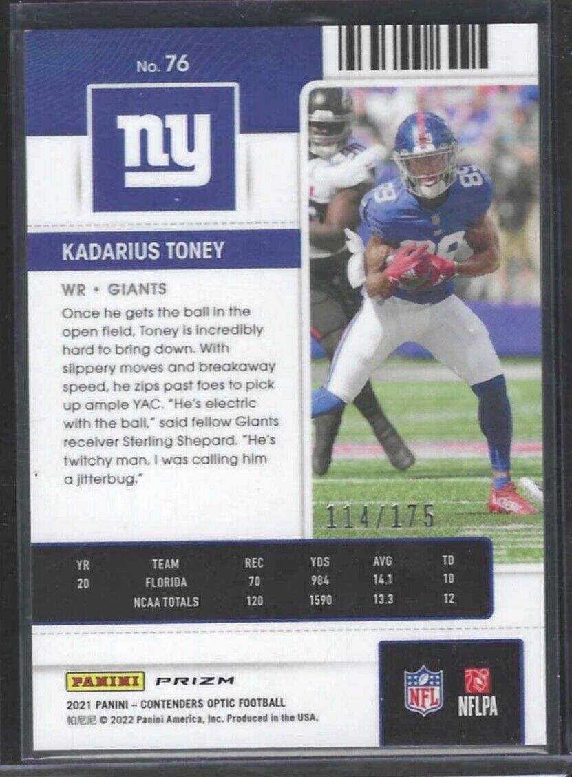 KADARIUS TONEY 2021 PANINI OPTIC CONTENDERS RED HOLO PRIZM ROOKIE RC #D 114/175