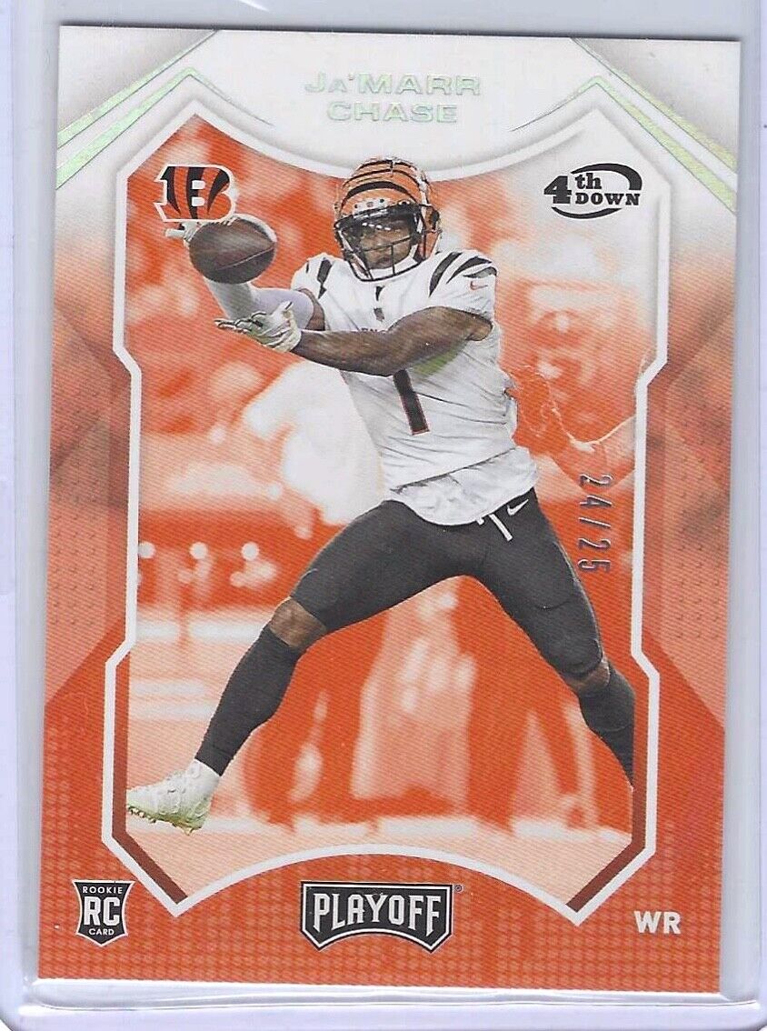 JA'MARR CHASE 2021 PANINI PLAYOFF 4TH DOWN SILVER ROOKIE RC #D 24/25