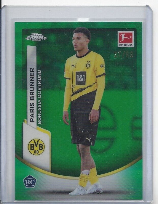 PARIS BRUNNER 2023-24 TOPPS CHROME BUNDESLIGA GREEN REFRACTOR RC #D 37/99