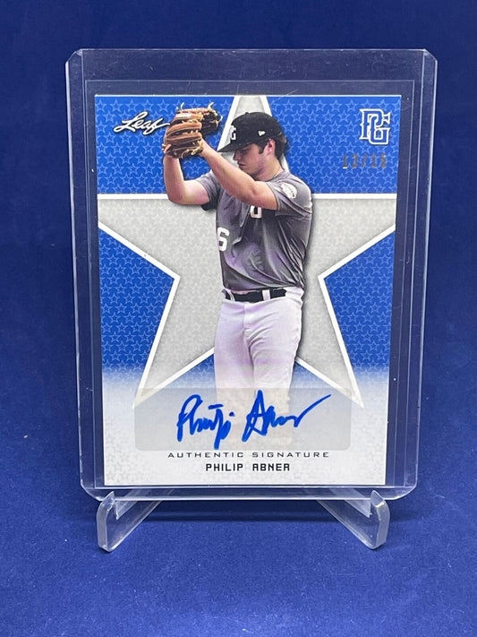 PHILIP ABNER 2020 LEAF PERFECT GAME NATIONAL SHOWCASE BLUE AUTO PROSPECT #D /15