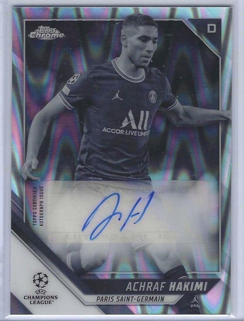 ACHRAF HAKIMI 2021-22 TOPPS CHROME UEFA BLACK & WHITE RAYWAVE REFRACTOR AUTO