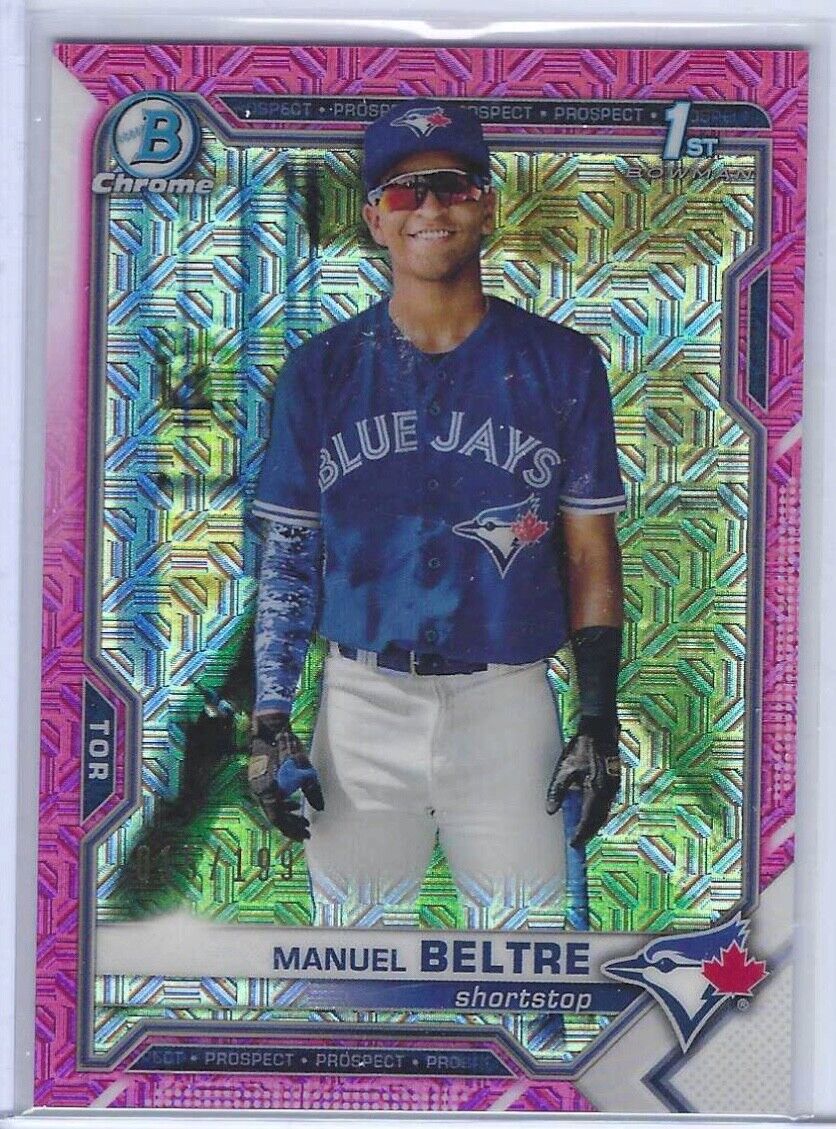 MANUEL BELTRE 2021 BOWMAN CHROME 1ST MEGA BOX PINK REFRACTOR PROSPECT #D 015/199
