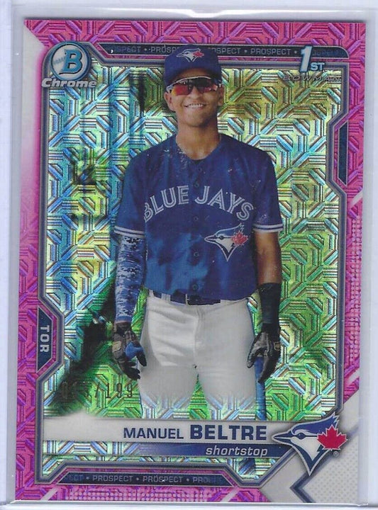 MANUEL BELTRE 2021 BOWMAN CHROME 1ST MEGA BOX PINK REFRACTOR PROSPECT #D 015/199