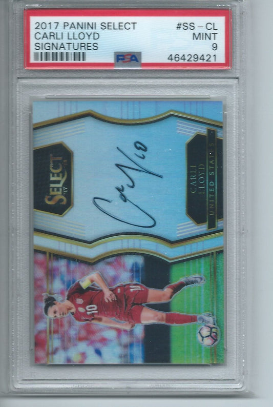 CARLI LLOYD 2017-18 PANINI SELECT SIGNATURES ON CARD AUTO PSA 9 MINT POP 10
