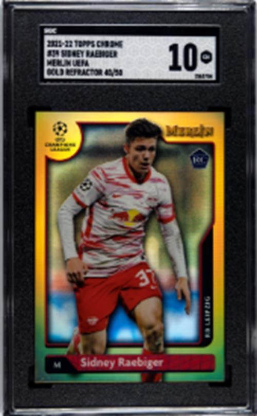 SIDNEY RAEBIGER 2021-22 TOPPS MERLIN UEFA GOLD REFRACTOR RC #D 40/50 SGC 10 GEM