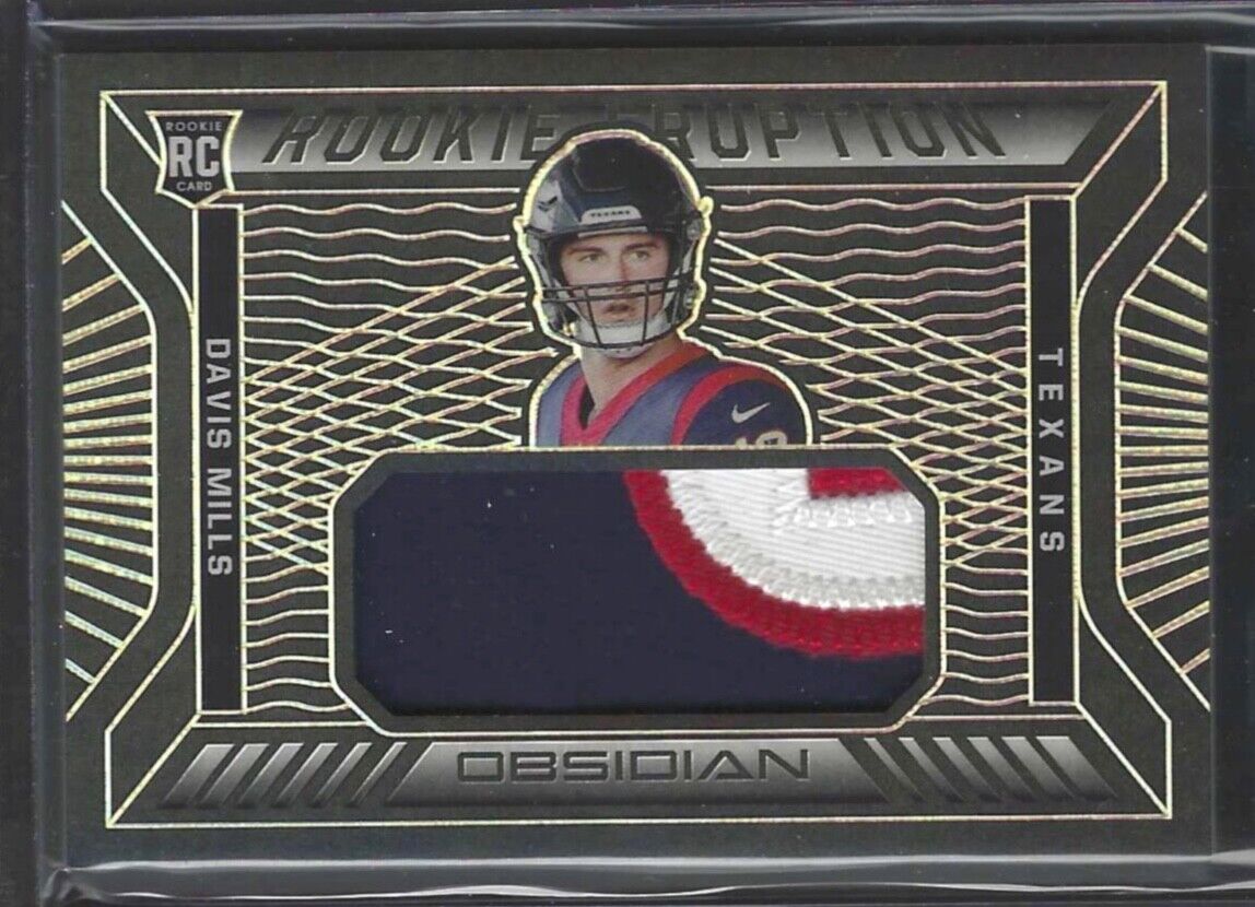 DAVIS MILLS 2021 PANINI OBSIDIAN YELLOW ETCH ROOKIE ERUPTION PATCH RC #D 12/25