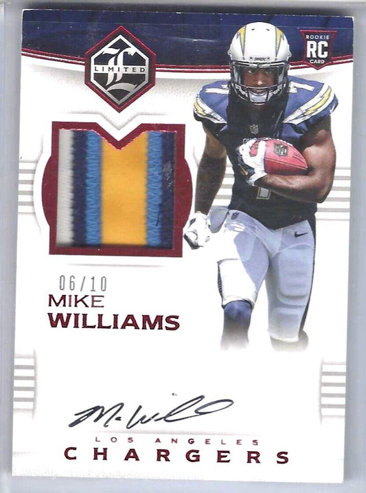 MIKE WILLIAMS 2017 PANINI LIMITED RED RPA ROOKIE PATCH AUTO RC #D 06/10