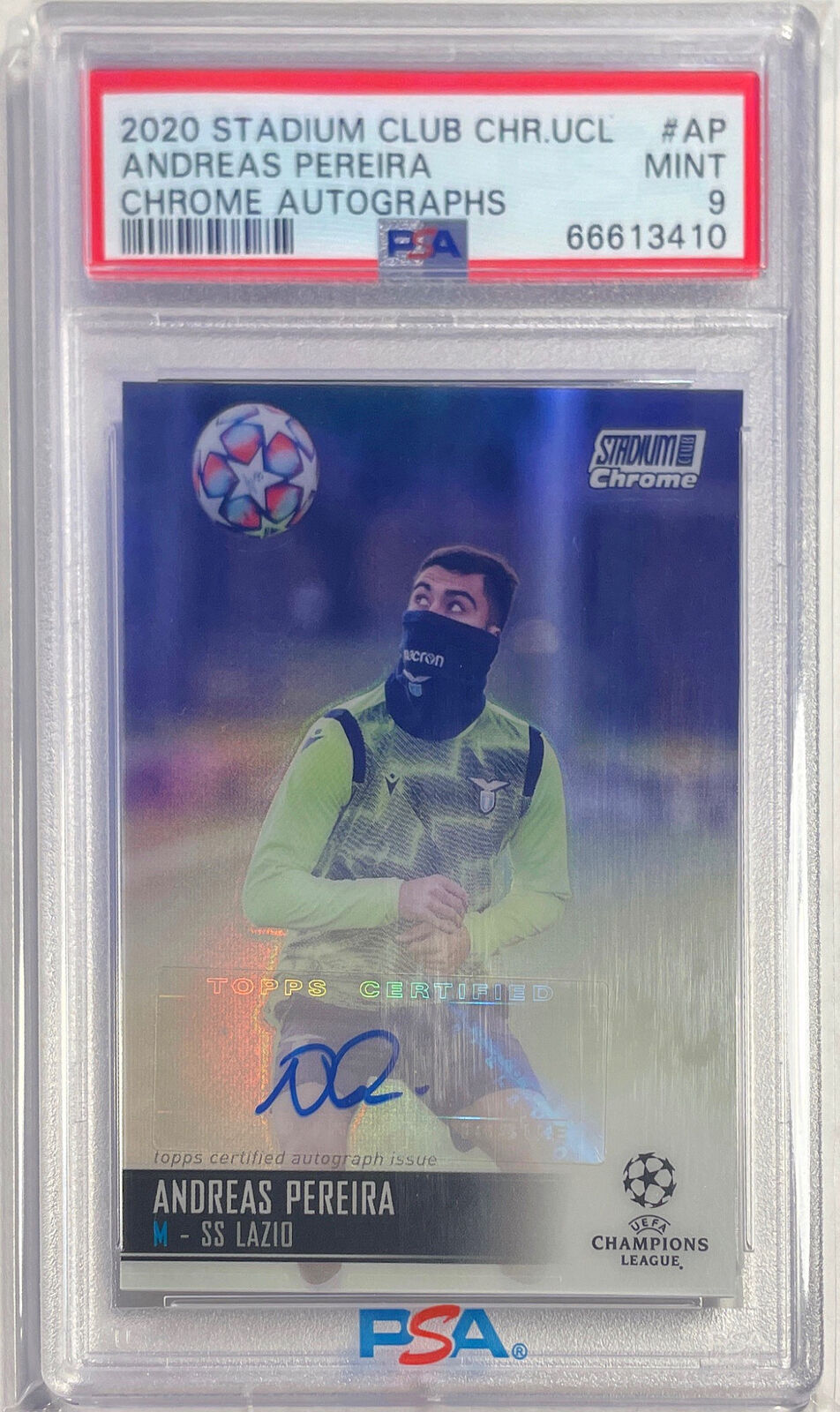 ANDREAS PEREIRA 2020-21 STADIUM CLUB CHROME UCL AUTO REFRACTOR PSA 9 POP 1/1