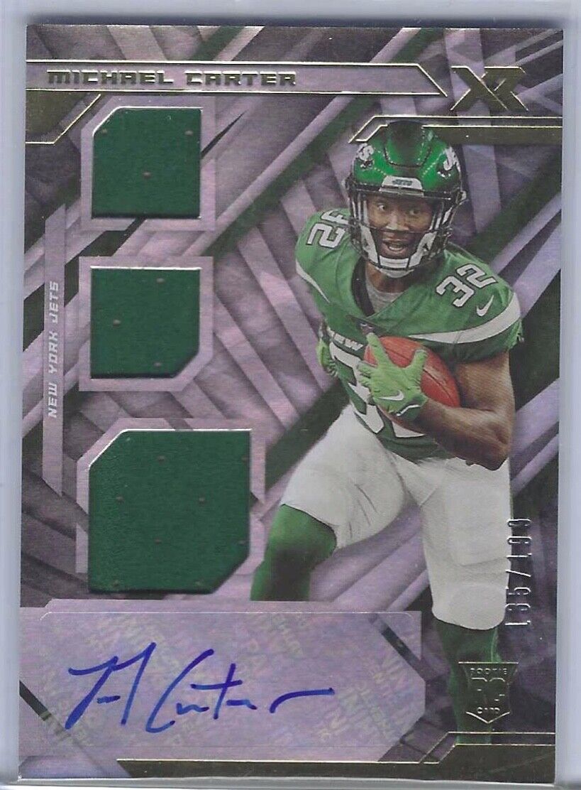 MICHAEL CARTER 2021 PANINI XR TRIPLE JERSEY AUTO RC #D 135/199