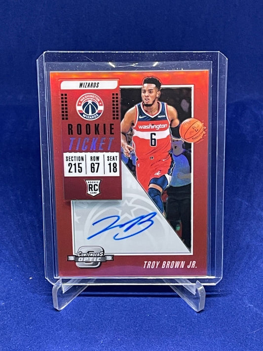 TROY BROWN JR 2018-19 PANINI CONTENDERS OPTIC TICKET RED HOLO AUTO RC #D 10/99
