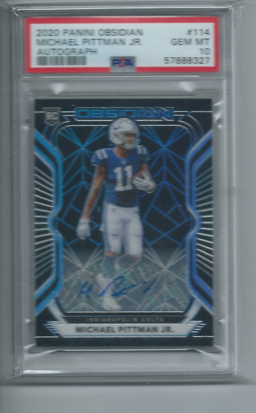 MICHAEL PITTMAN JR 2020 PANINI OBSIDIAN ROOKIE AUTO RC #D /150 PSA 10 GEM POP 10